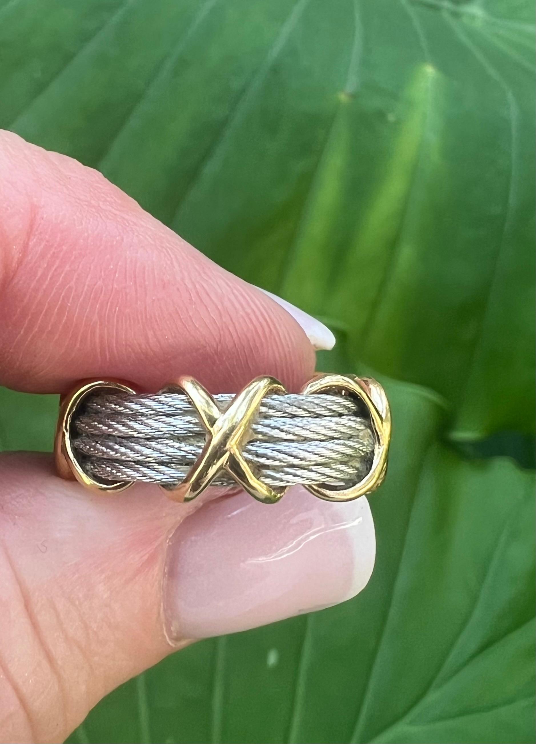 Anillo Fred Paris Fuerza 10 de cable de acero y oro de 18 quilates en venta 1