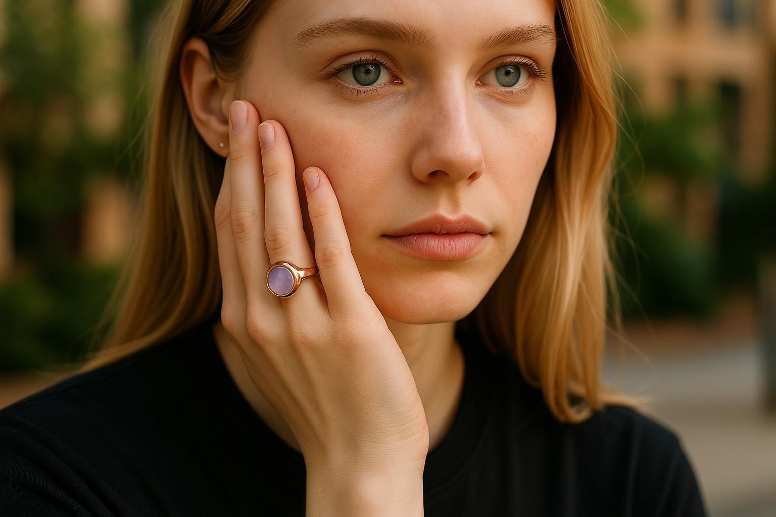Cabochon Fred Paris, anello impilabile in oro rosa 18 ct. con ametista luminosa in vendita