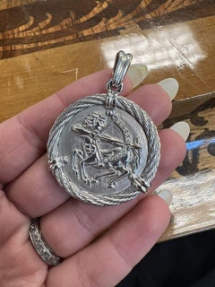 FRED PARIS 18k White Gold, Diamond & Steel Sagittarius Zodiac Pendant Vintage