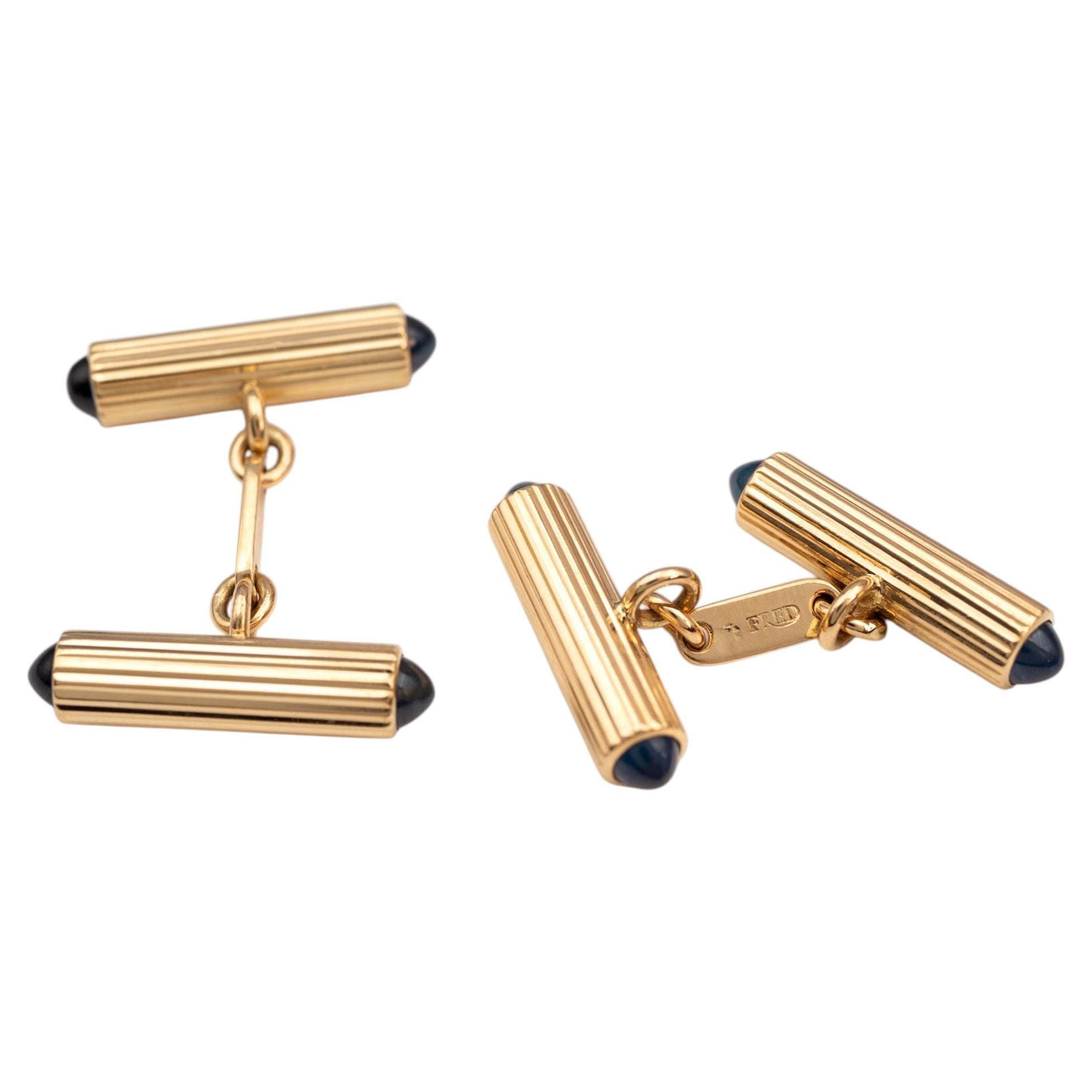 FRED Paris 18k Yellow Gold Cabochon Sapphire Cufflinks