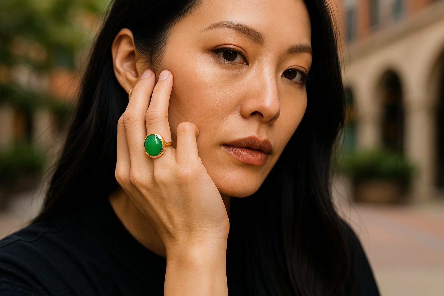 Fred Paris 18K Yellow Gold Chrysoprase Stacking Ring

Metal: 18K Yellow Gold (Au750, French marks)
Gemstone: Fine quality Chrysoprase, bezel-set
Measurements: L. 0.58