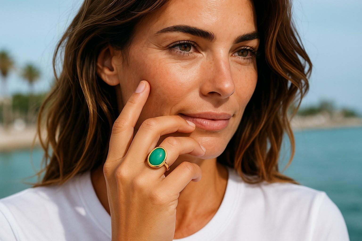 Fred Paris 18K Yellow Gold Chrysoprase Vintage Ring In Good Condition For Sale In New York, NY