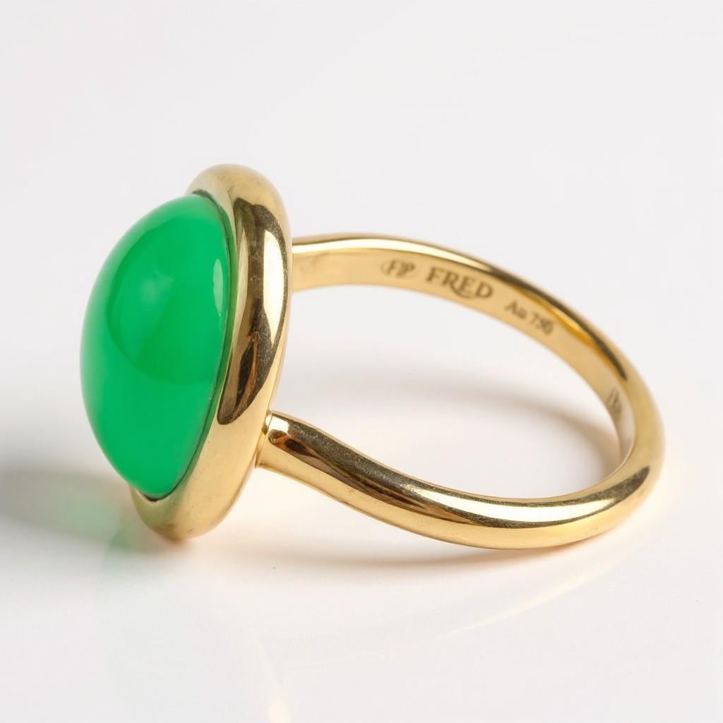 Fred Paris 18K Yellow Gold Chrysoprase Vintage Ring For Sale 2