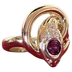 Fred Paris 18k Yellow Gold, Diamond & Burma Ruby Snake Ring Vintage Fully Marked