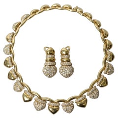 FRED Paris 18k Yellow Gold Diamond Heart Choker Necklace and Clip-on Earrings