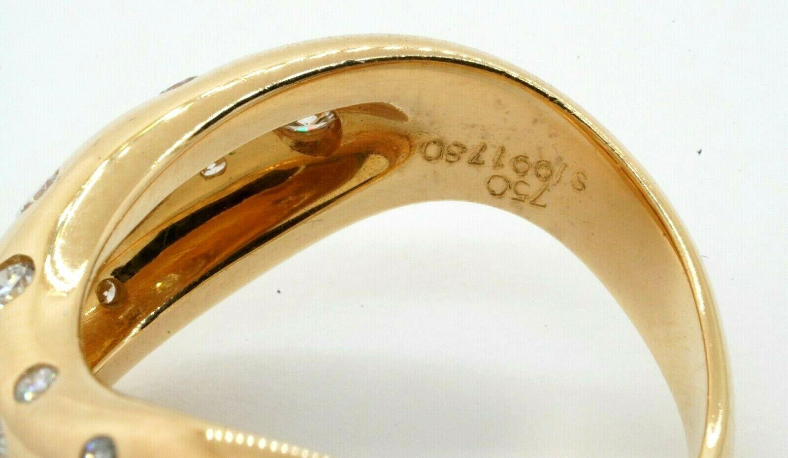 Round Cut Fred Paris 18k Yellow Gold & Diamond Wave Ring Vintage Fully Hallmarked