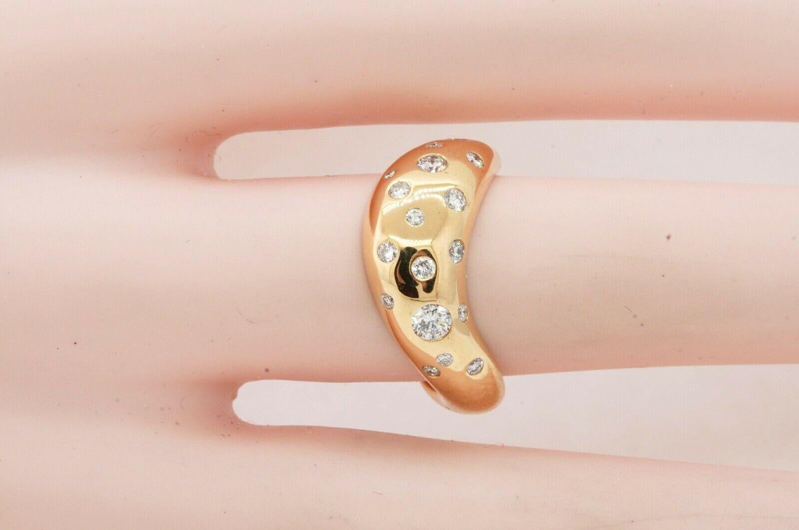 Women's or Men's Fred Paris 18k Yellow Gold & Diamond Wave Ring Vintage Fully Hallmarked
