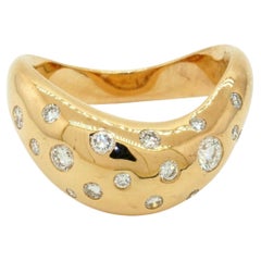 Fred Paris 18k Yellow Gold & Diamond Wave Ring Vintage Fully Hallmarked