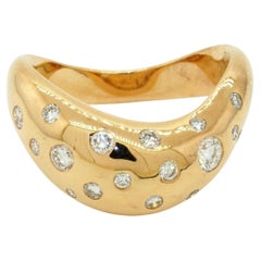 Fred Paris Bague vague vintage en or jaune 18 carats et diamants, entièrement poinçonnée