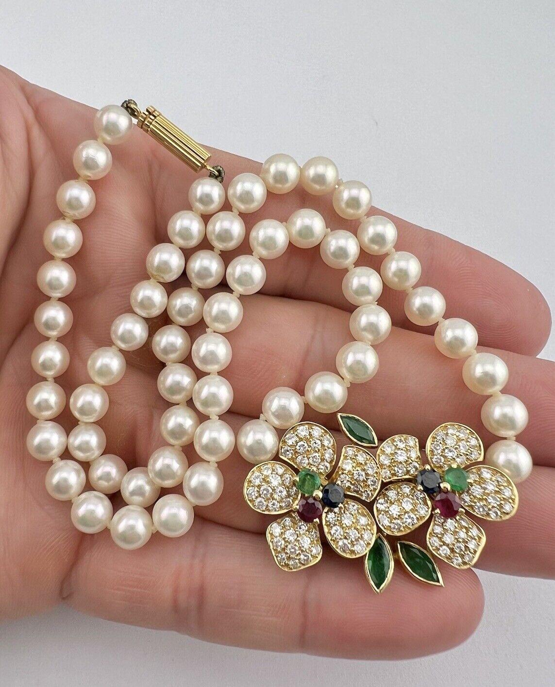 FRED PARIS 18k Yellow Gold, Pearl, Diamond, Sapphire, Ruby & Emerald Necklace 5