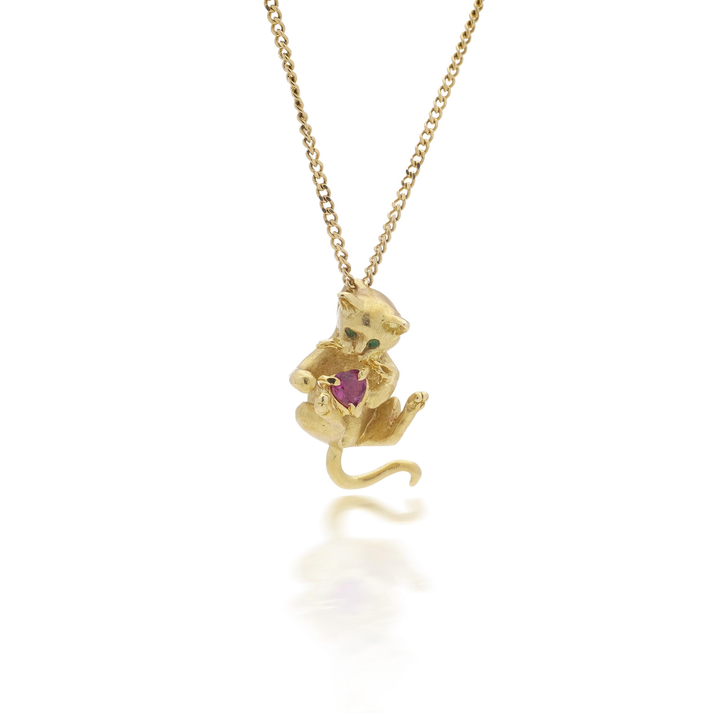 Fred Paris 18 Karat Gelbgold Kette mit Kitsch-Anhänger mit Rubin-Anhänger im Zustand „Gut“ in Braintree, GB