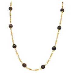 Fred Paris 1960's Horn 18K Yellow Gold Vintage Bead Station Chain Necklace