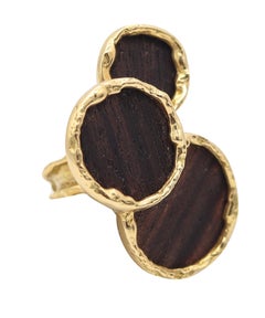 Vintage FRED Paris 1970 Sculptural Cocktail Ring In 18Kt Yellow Gold With Carved Wood