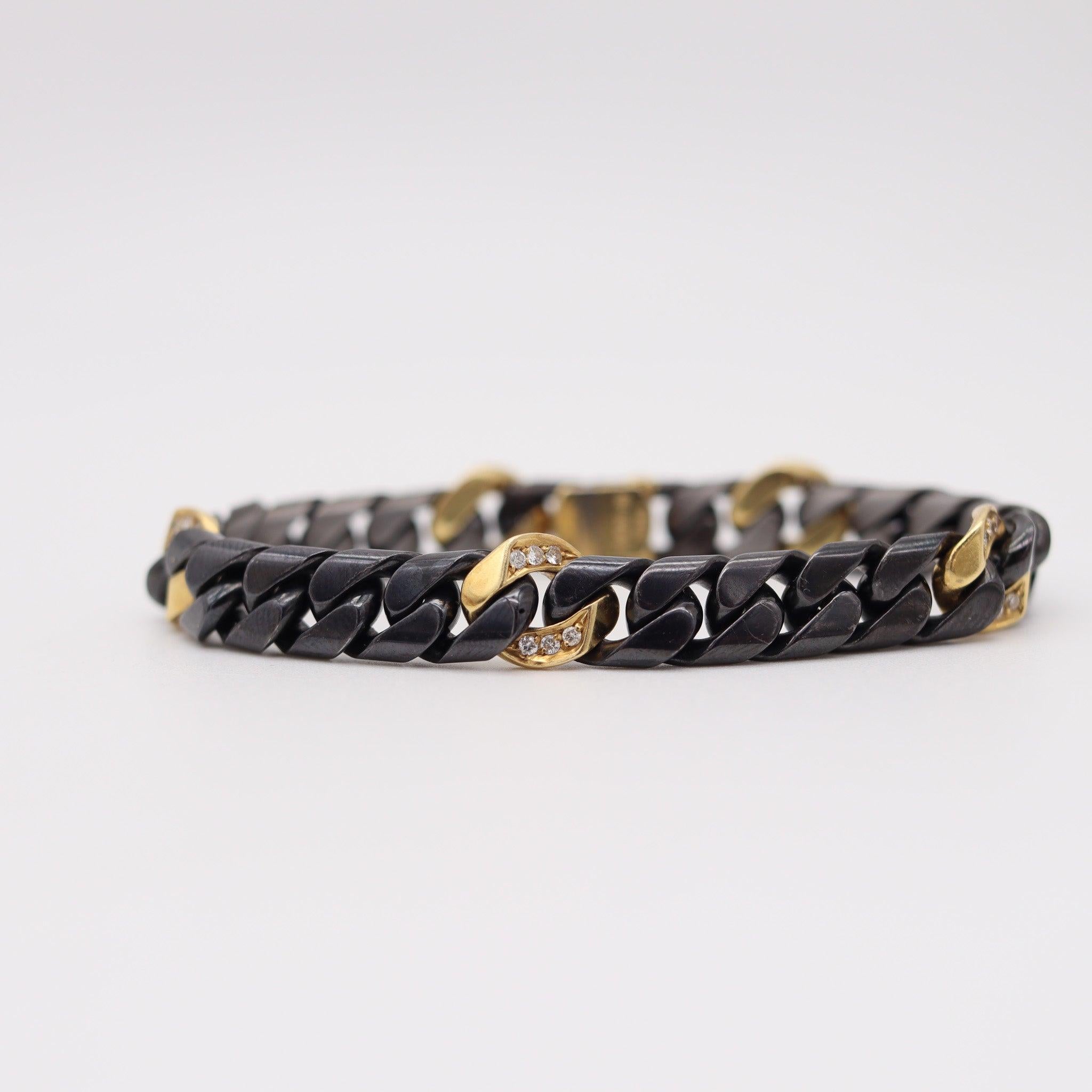 Modernista Fred Paris 1970 Bracciale a catena bicolore in oro giallo 18Kt con diamanti VS in vendita