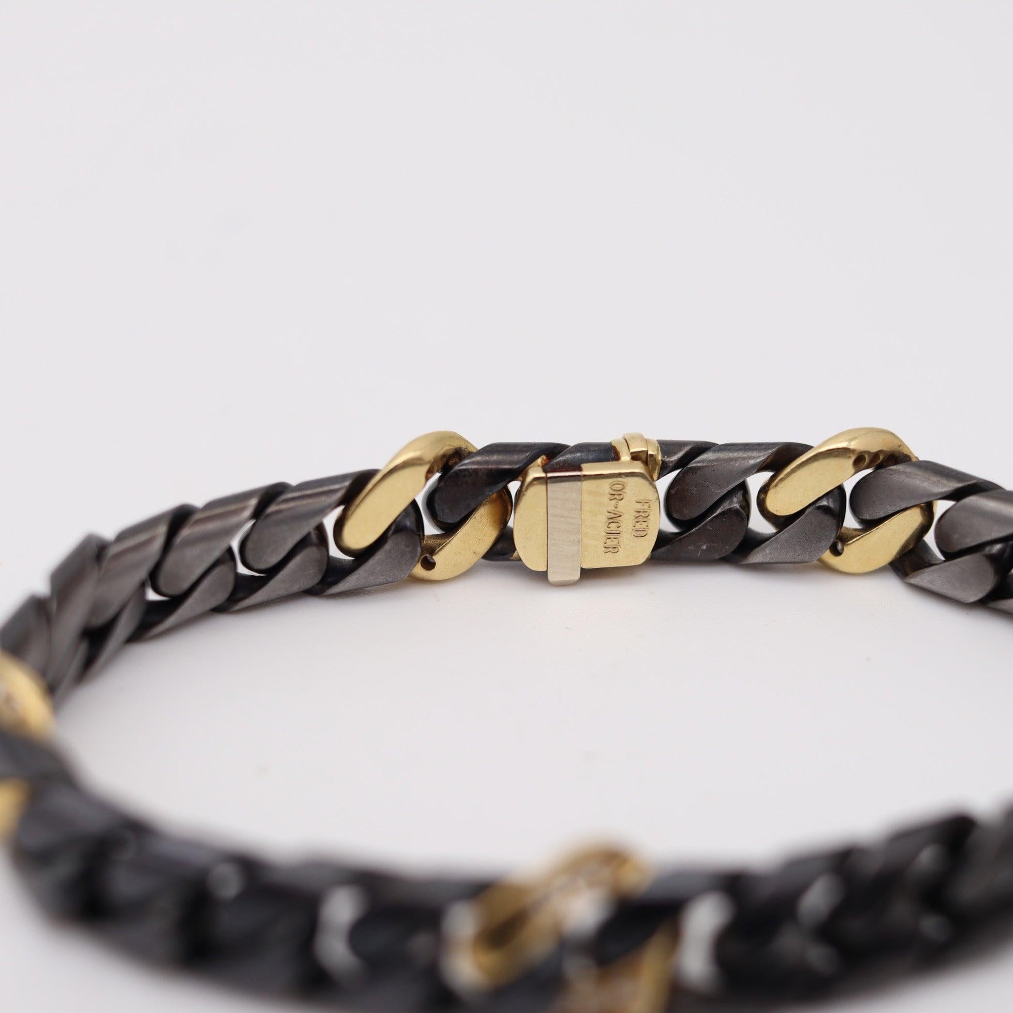 Fred Paris 1970 Bracciale a catena bicolore in oro giallo 18Kt con diamanti VS In condizioni ottime in vendita a Miami, FL