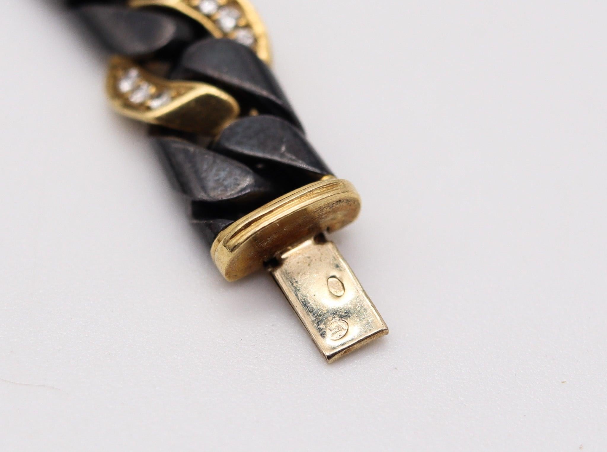 Fred Paris 1970 Bracciale a catena bicolore in oro giallo 18Kt con diamanti VS in vendita 1