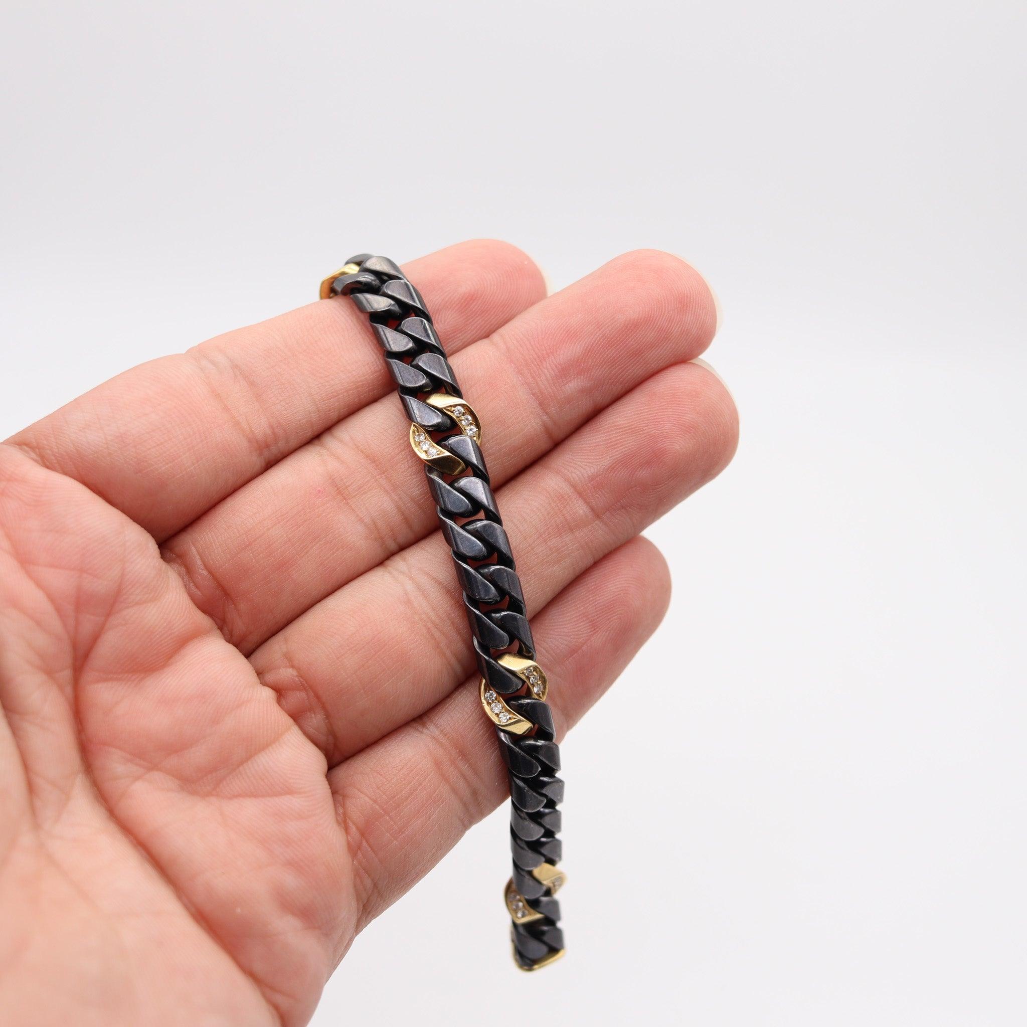 Fred Paris 1970 Bracciale a catena bicolore in oro giallo 18Kt con diamanti VS in vendita 3