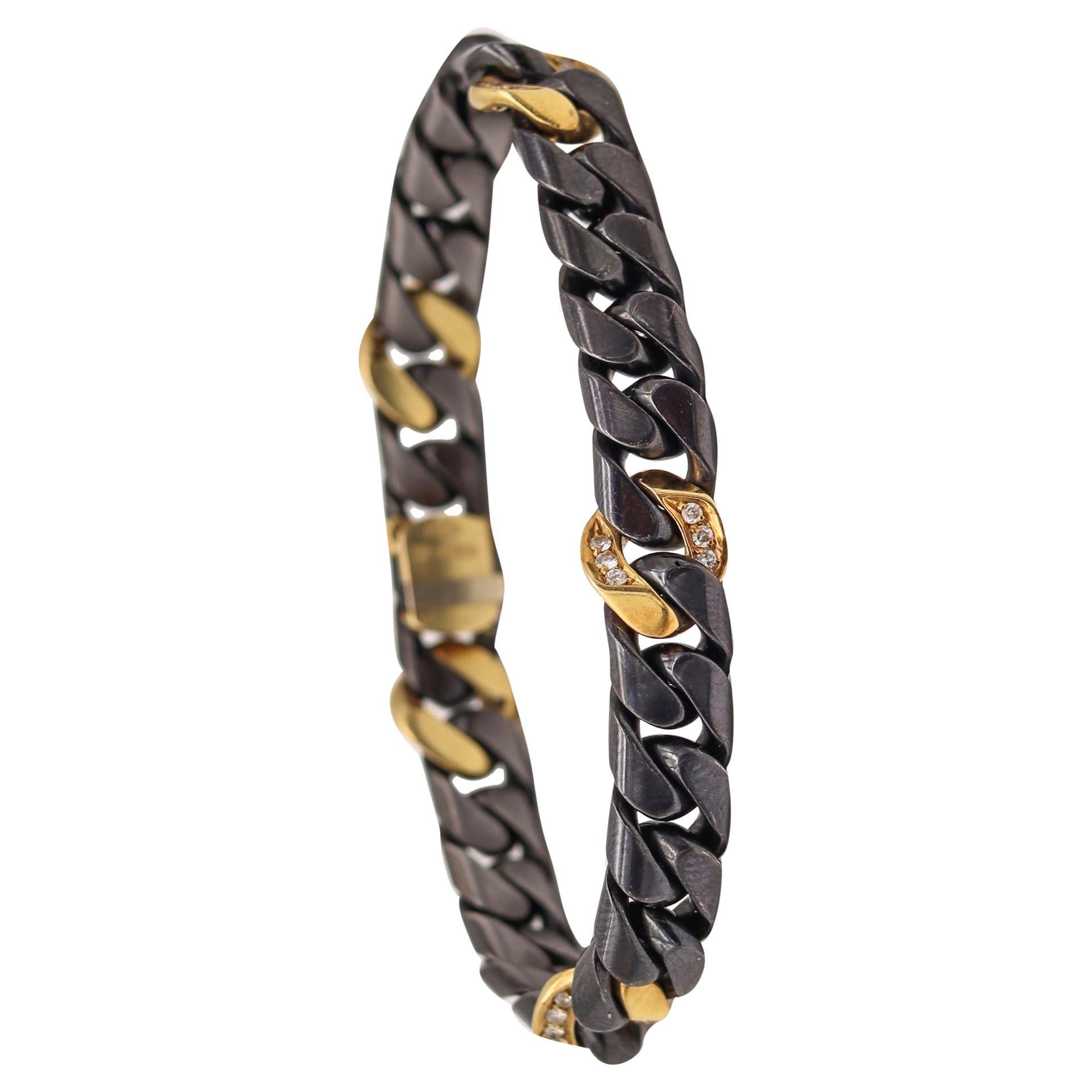 Fred Paris 1970 Bracciale a catena bicolore in oro giallo 18Kt con diamanti VS in vendita