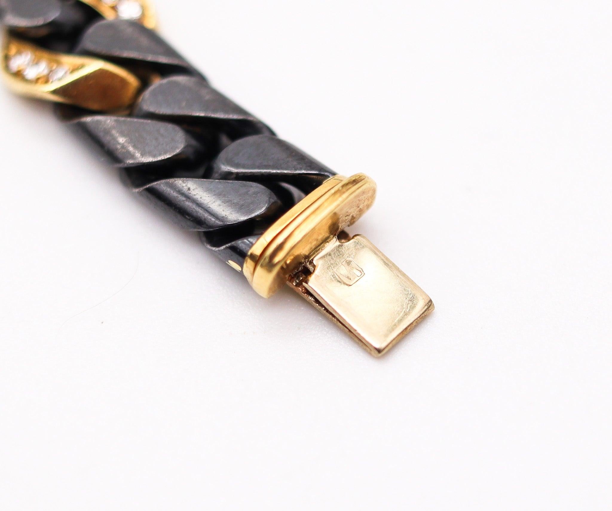 Fred Paris 1970 Collana a catena bicolore in oro giallo 18Kt e diamanti 1,98 Ctw in vendita 4