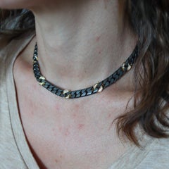 Fred Paris 1970 Collana a catena bicolore in oro giallo 18Kt e diamanti 1,98 Ctw