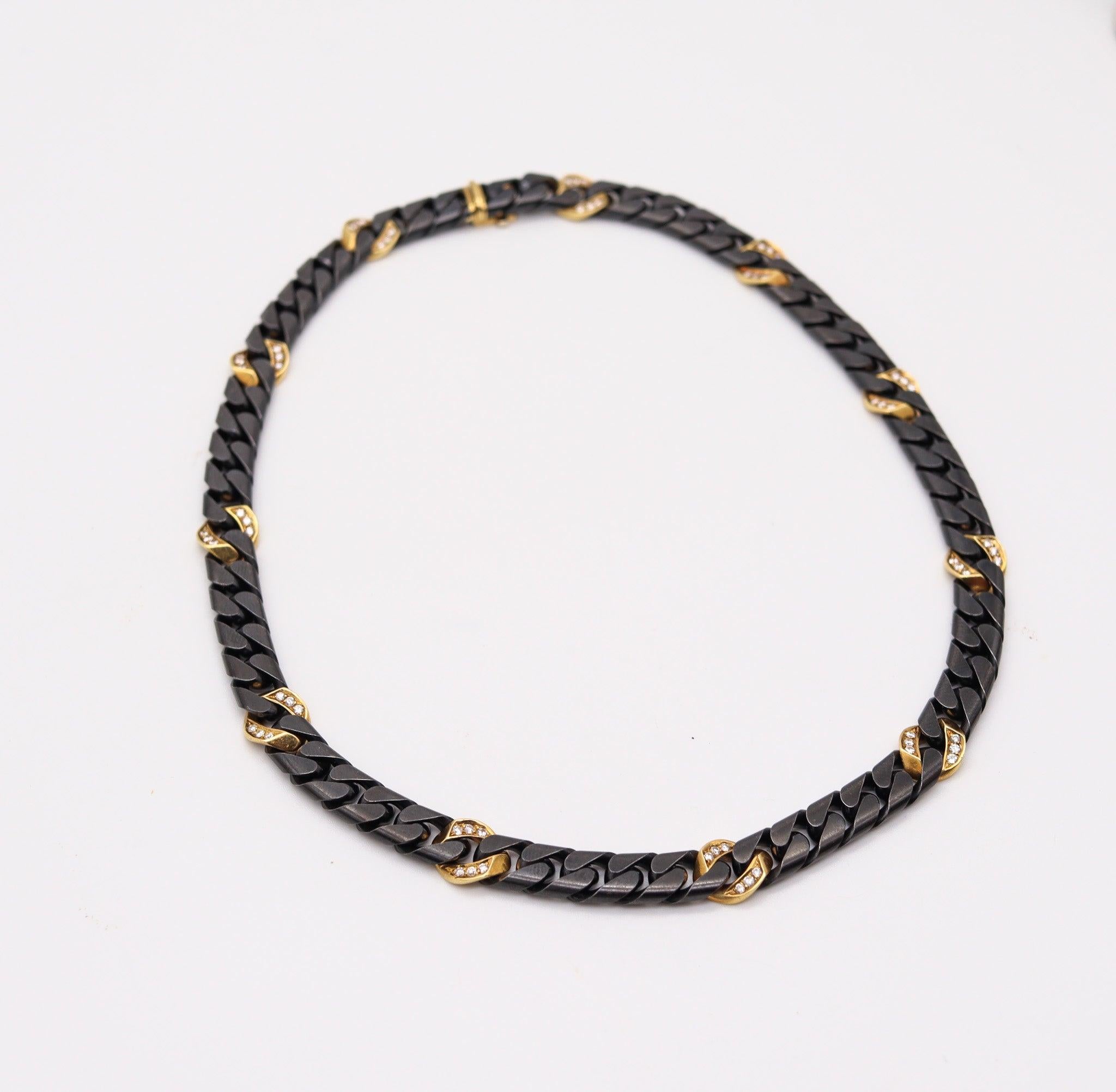 Fred Paris 1970 Collana a catena bicolore in oro giallo 18Kt e diamanti 1,98 Ctw In condizioni ottime in vendita a Miami, FL