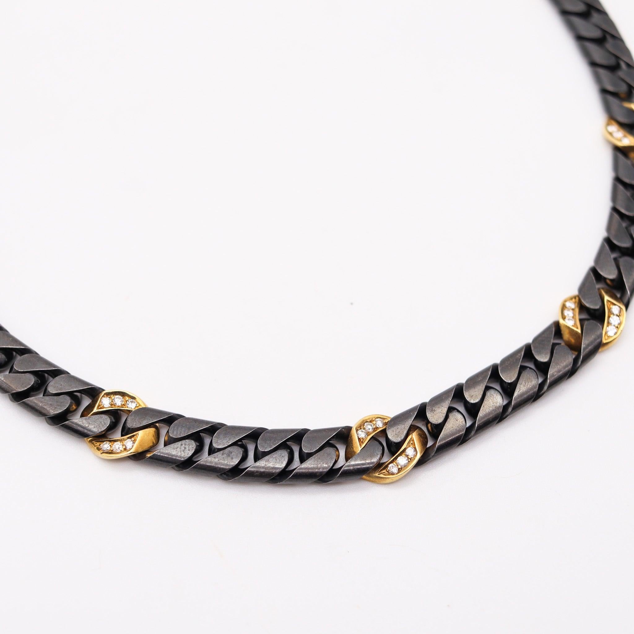 Donna Fred Paris 1970 Collana a catena bicolore in oro giallo 18Kt e diamanti 1,98 Ctw in vendita