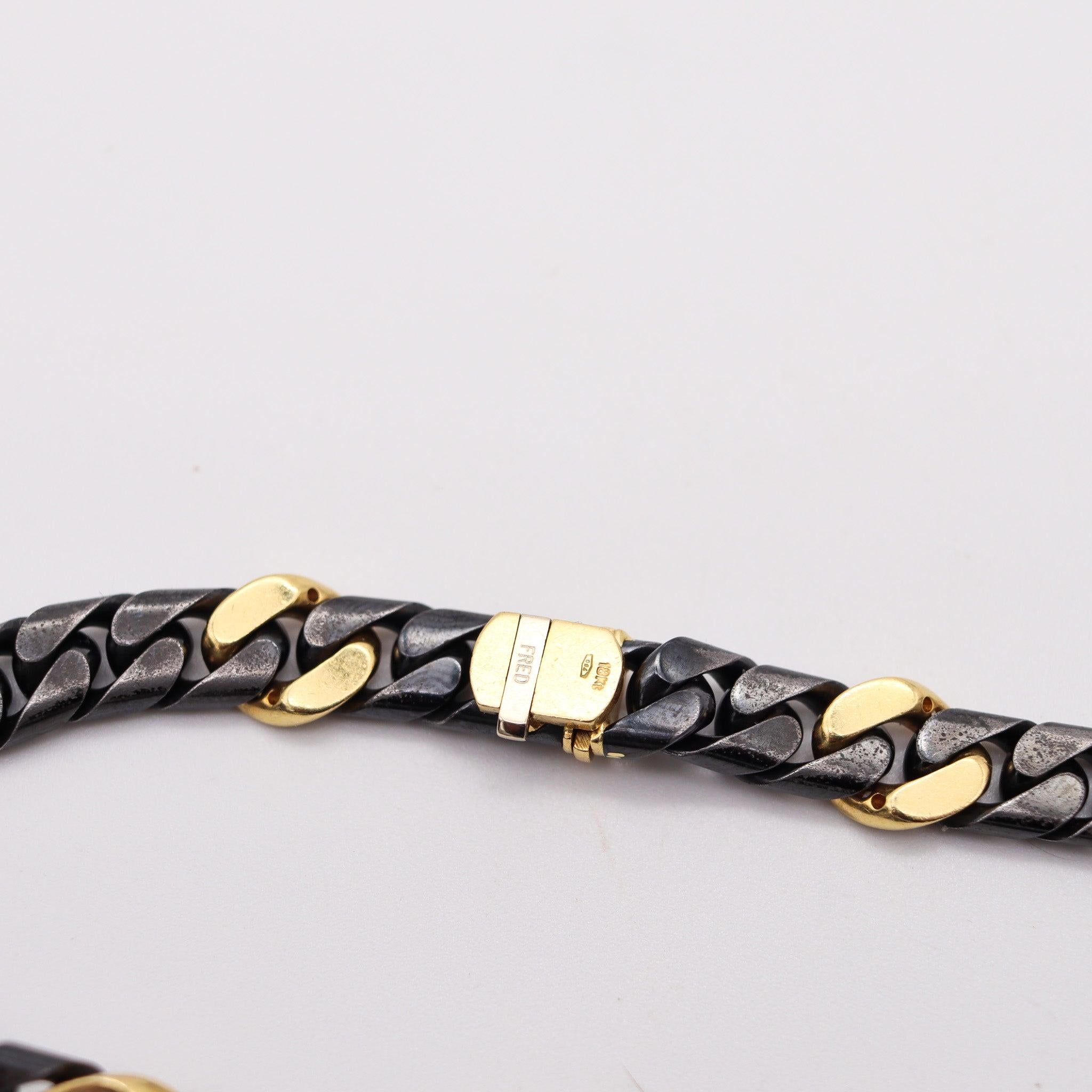 Fred Paris 1970 Collana a catena bicolore in oro giallo 18Kt e diamanti 1,98 Ctw in vendita 2