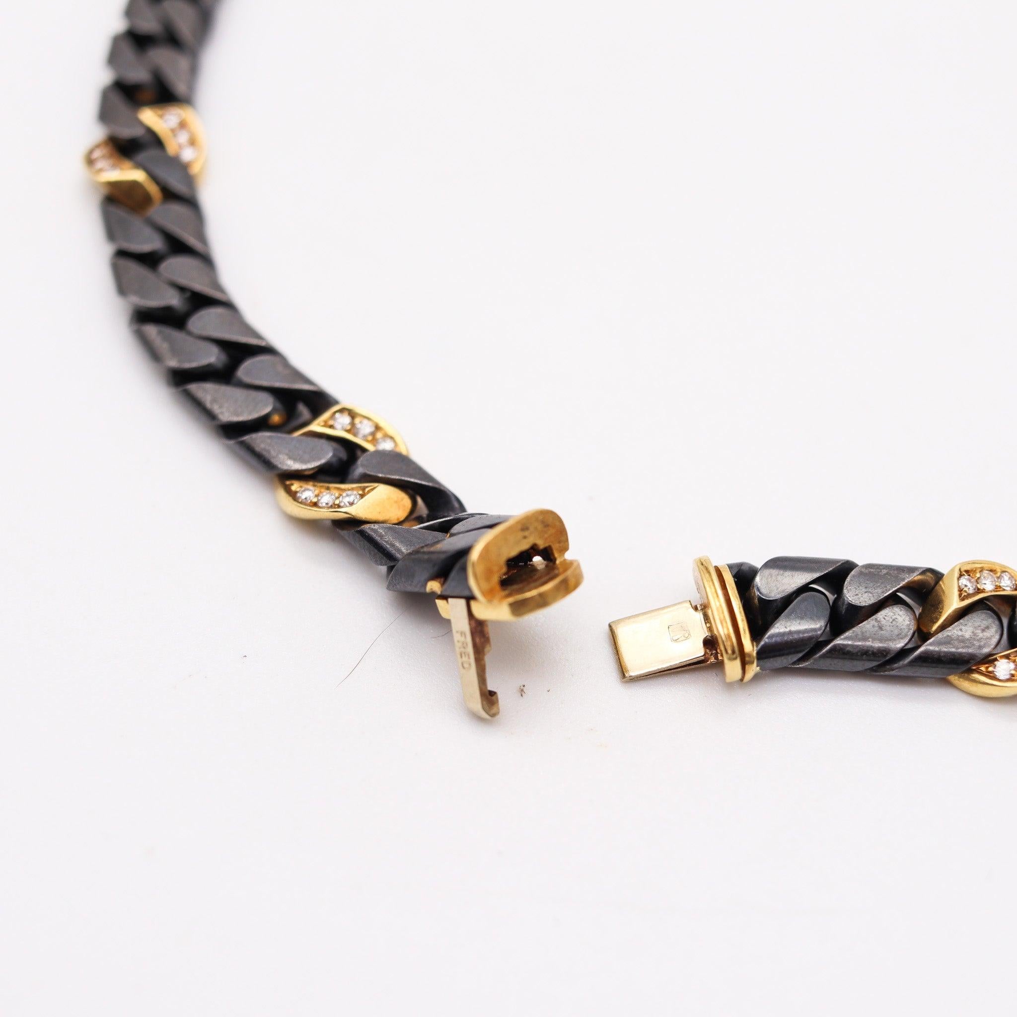 Fred Paris 1970 Collana a catena bicolore in oro giallo 18Kt e diamanti 1,98 Ctw in vendita 3