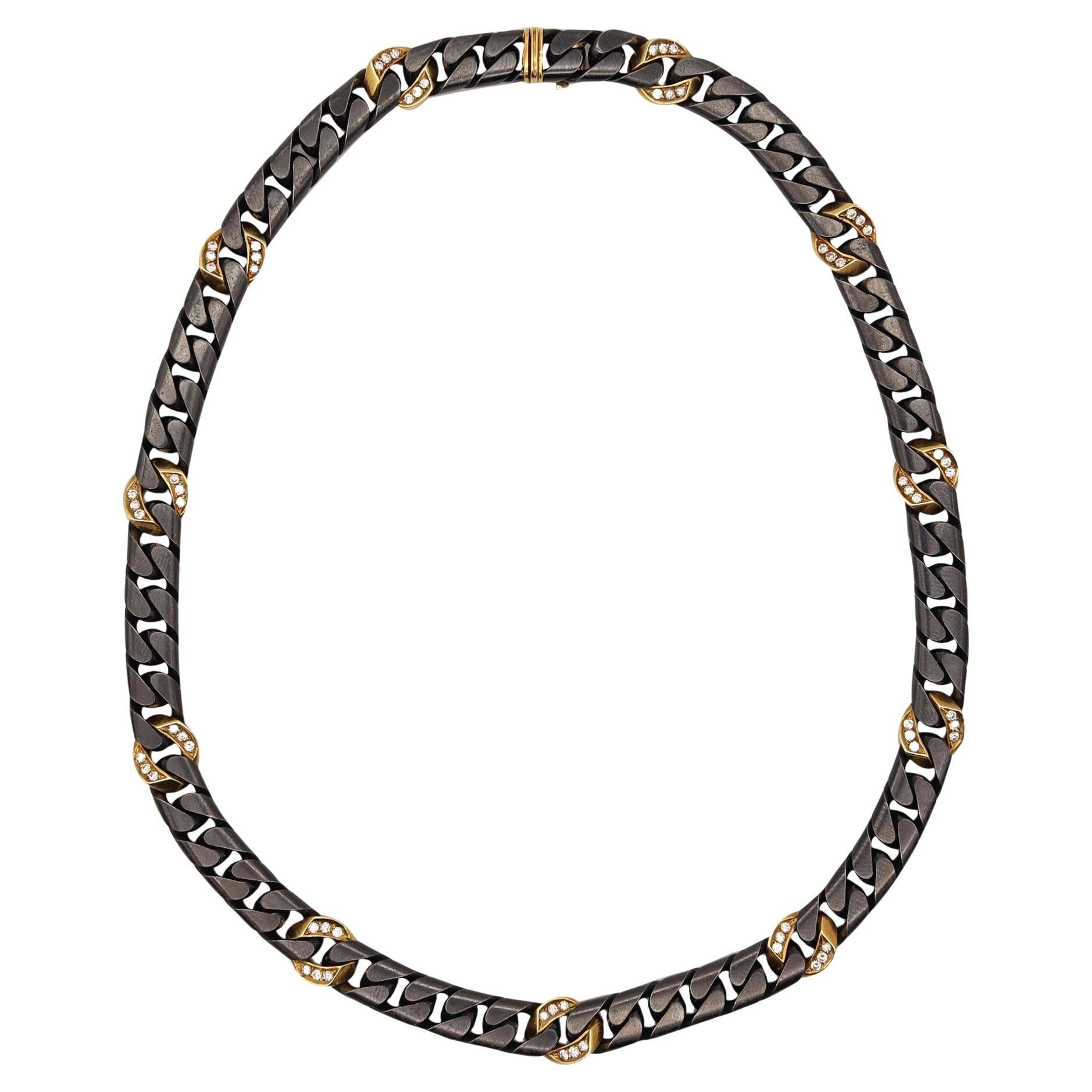 Fred Paris 1970 Collana a catena bicolore in oro giallo 18Kt e diamanti 1,98 Ctw in vendita