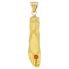 Fred Paris 1970's French Coral 18 Karat Yellow Gold Vintage Foot Pendant