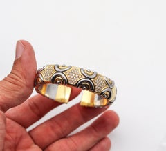 Fred Paris 1980 Bracciale Bangle-Cuffia in oro giallo 18Kt, acciaio e diamanti