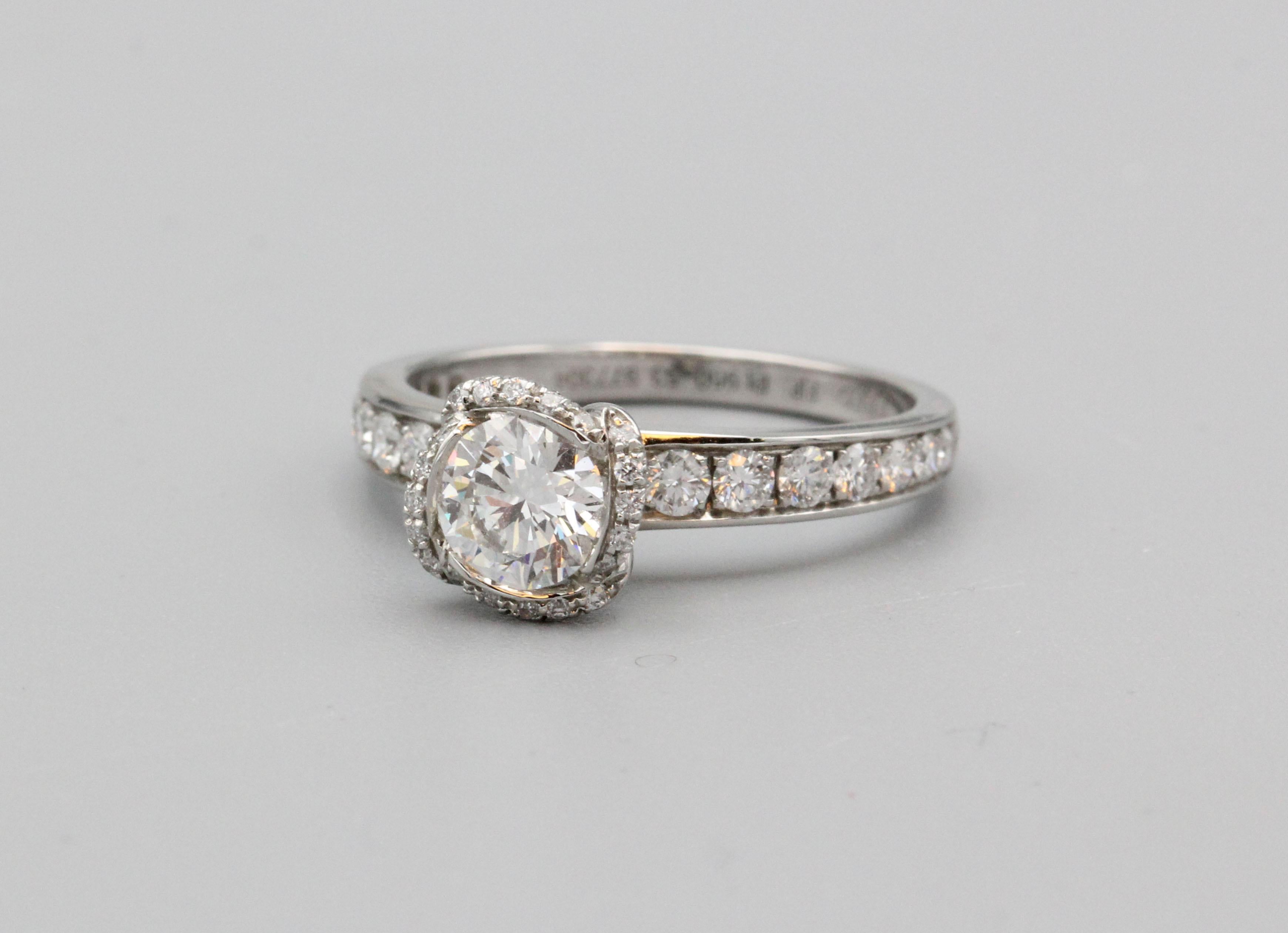 Fred Paris .70 E/VS1 Diamond Platinum Fleur Celeste Flower Engagement Ring In Excellent Condition In New York, NY