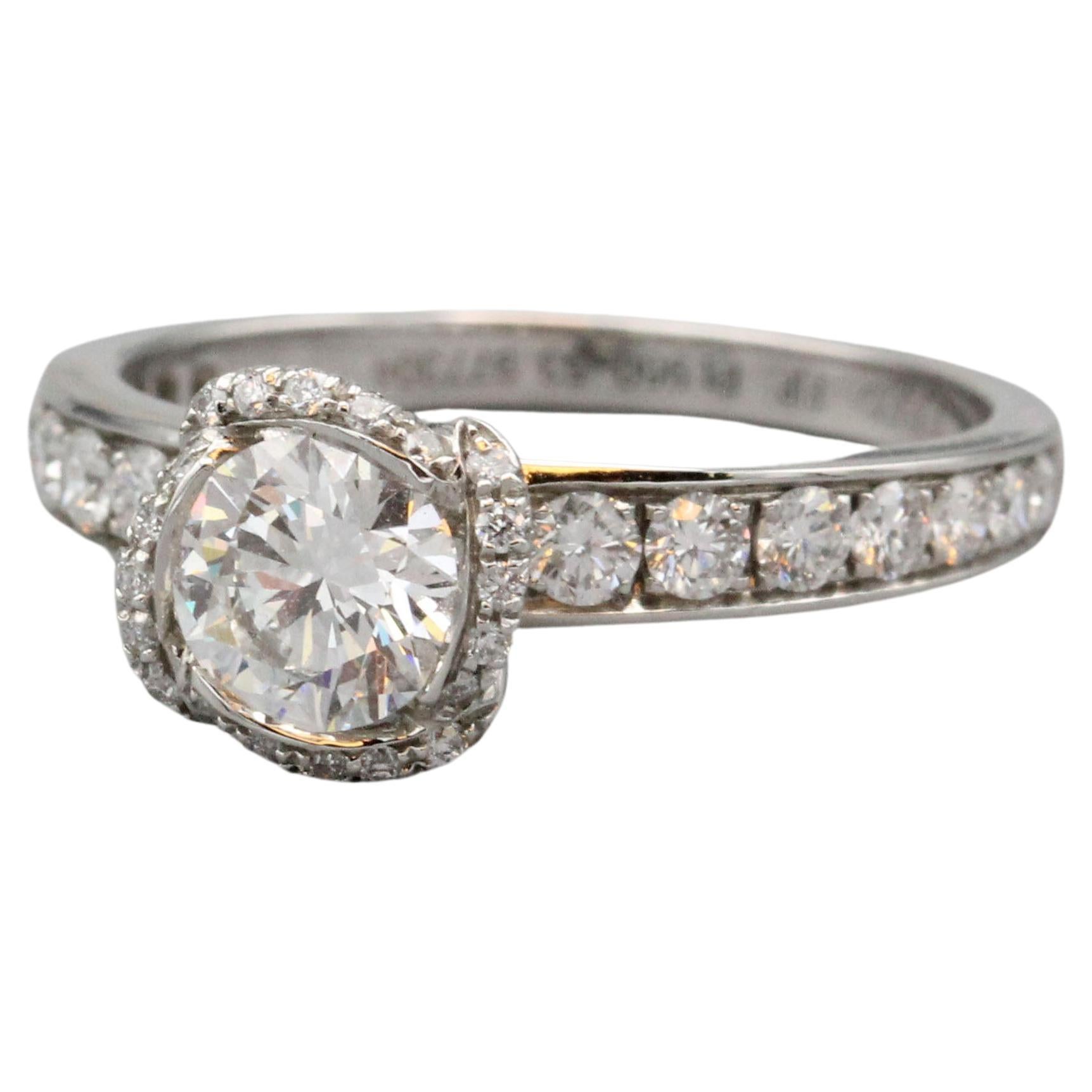 Fred Paris .70 E/VS1 Diamond Platinum Fleur Celeste Flower Engagement Ring