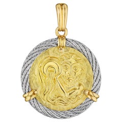 Fred Paris Pendentif Zodiac Vintage Aquarius en or et acier Steele