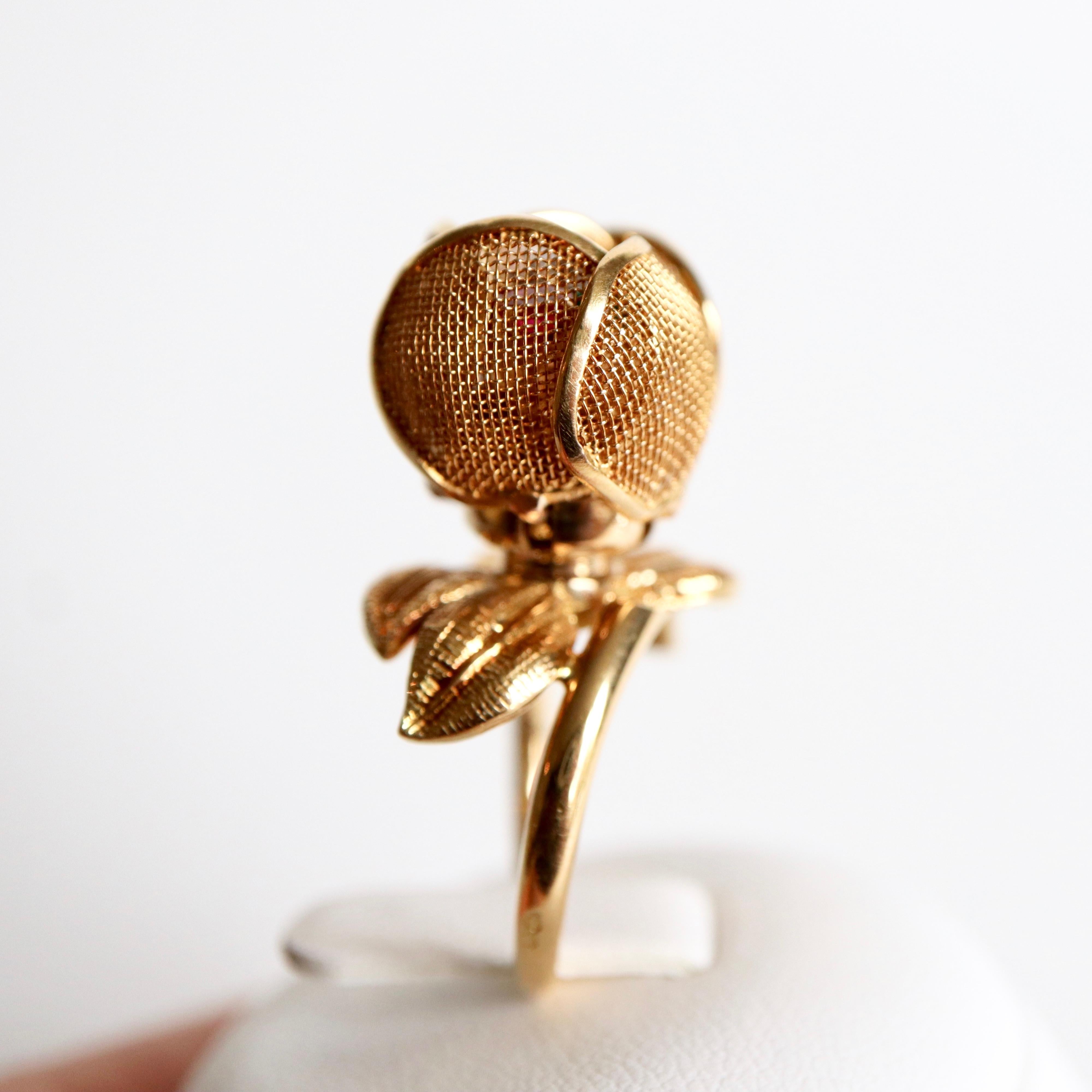 Fred Paris Articulated Flower Ring with Pistil with Rubies Emeralds and Diamond 1
