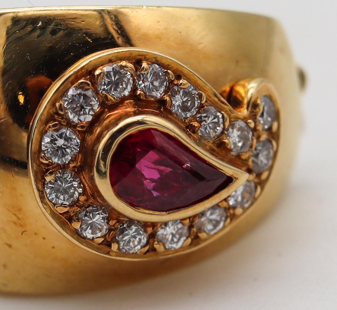 Fred Paris Clips Earrings In 18Kt Yellow Gold 2.0 Ctw Burmese Rubies & Diamonds In Excellent Condition In Miami, FL