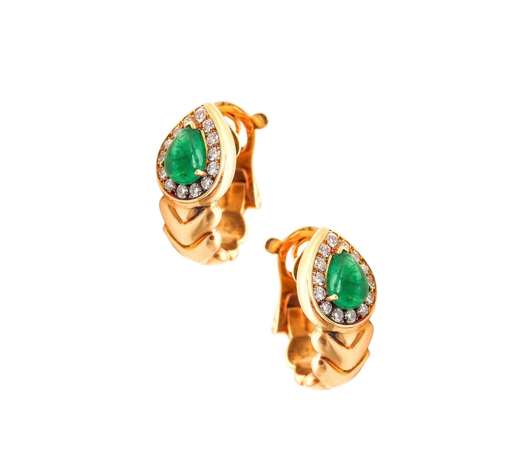FRED Paris Clips-On Earrings In 18Kt Gold With 2.12 Ctw In Diamonds & Emeralds For Sale 2