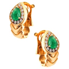 FRED Paris Clips d'oreilles en or 18 carats avec 2,12 carats de diamants et émeraudes