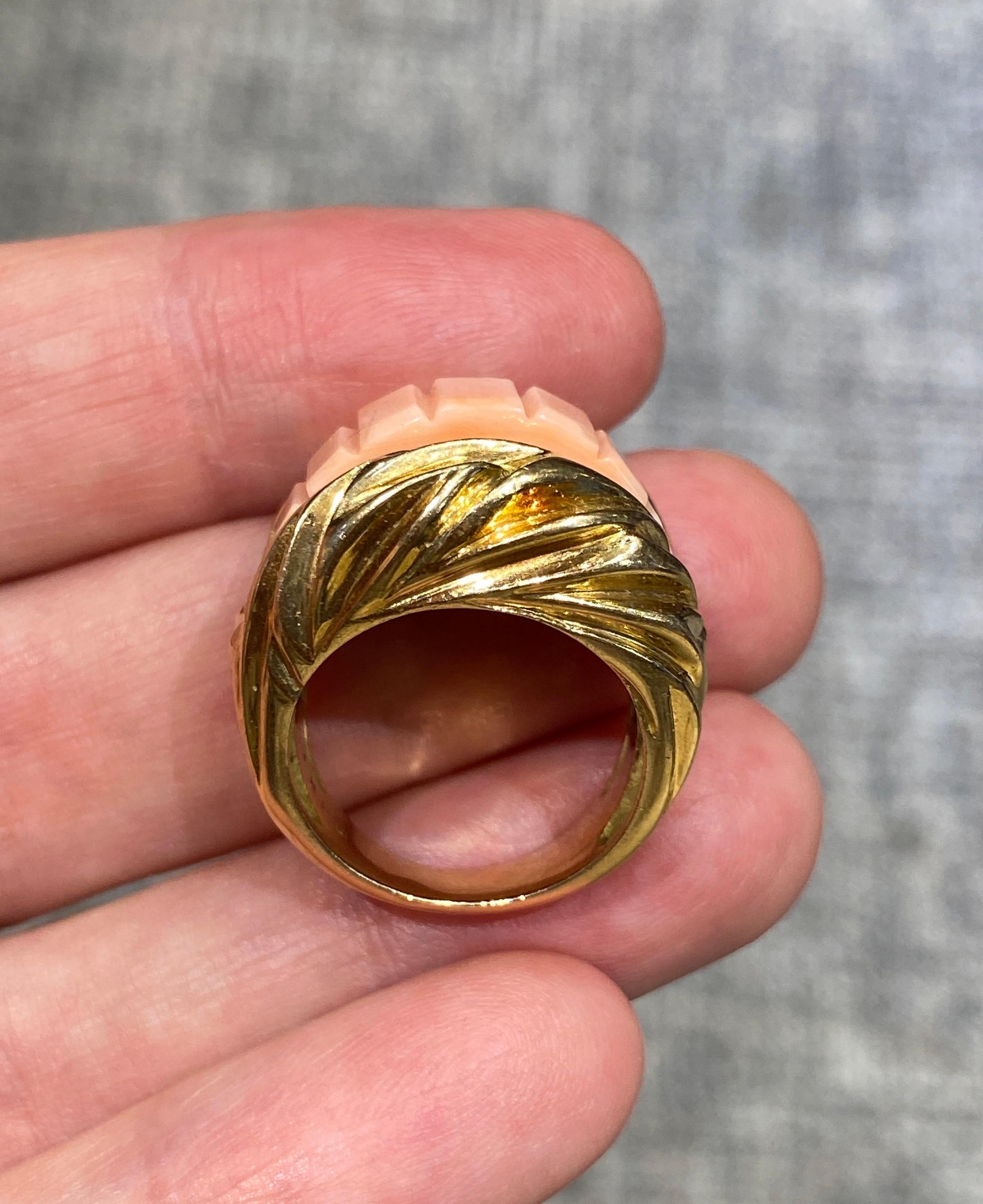 Fred Paris coral and diamond cocktail ring In Excellent Condition In London, GB