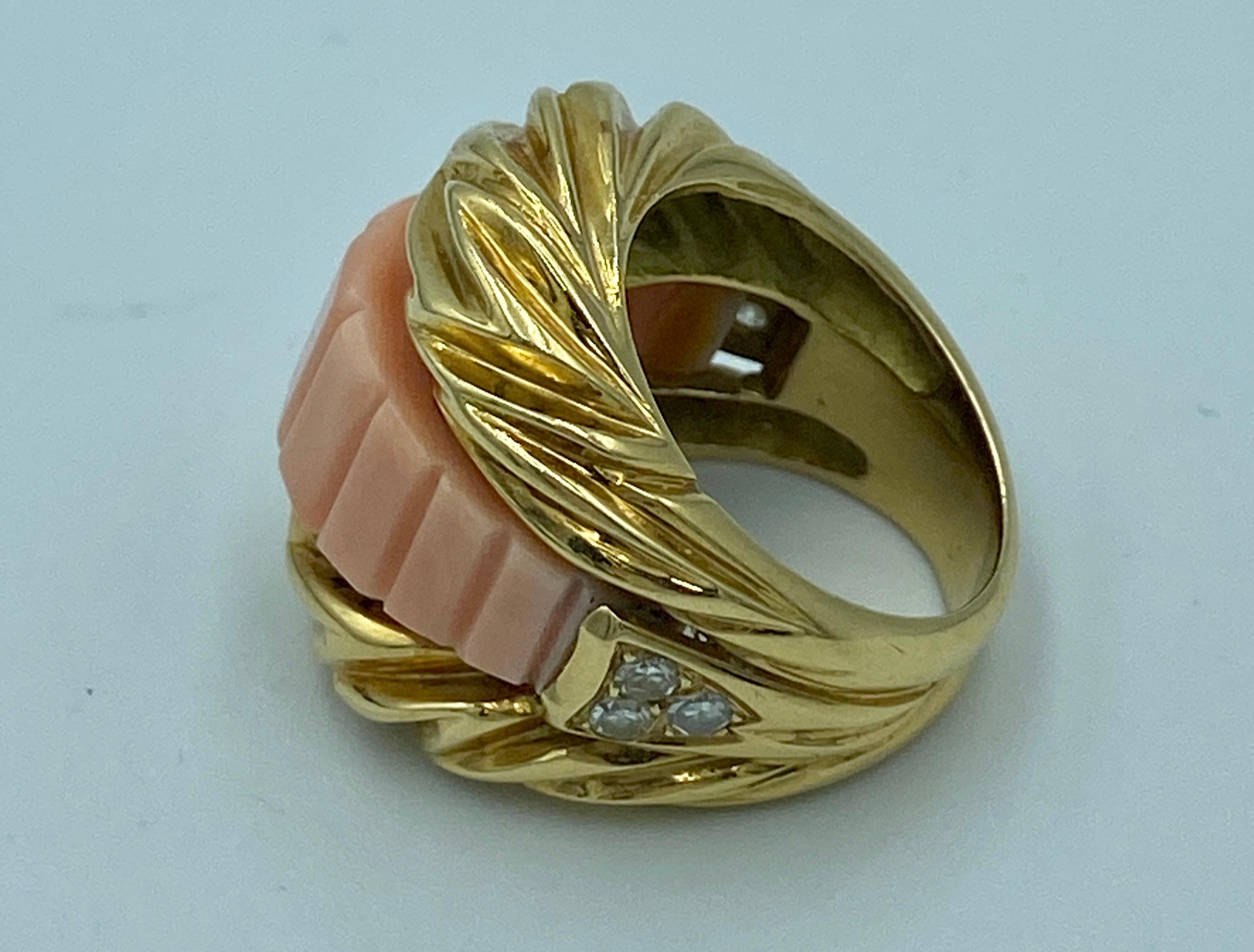 Fred Paris coral and diamond cocktail ring For Sale 1