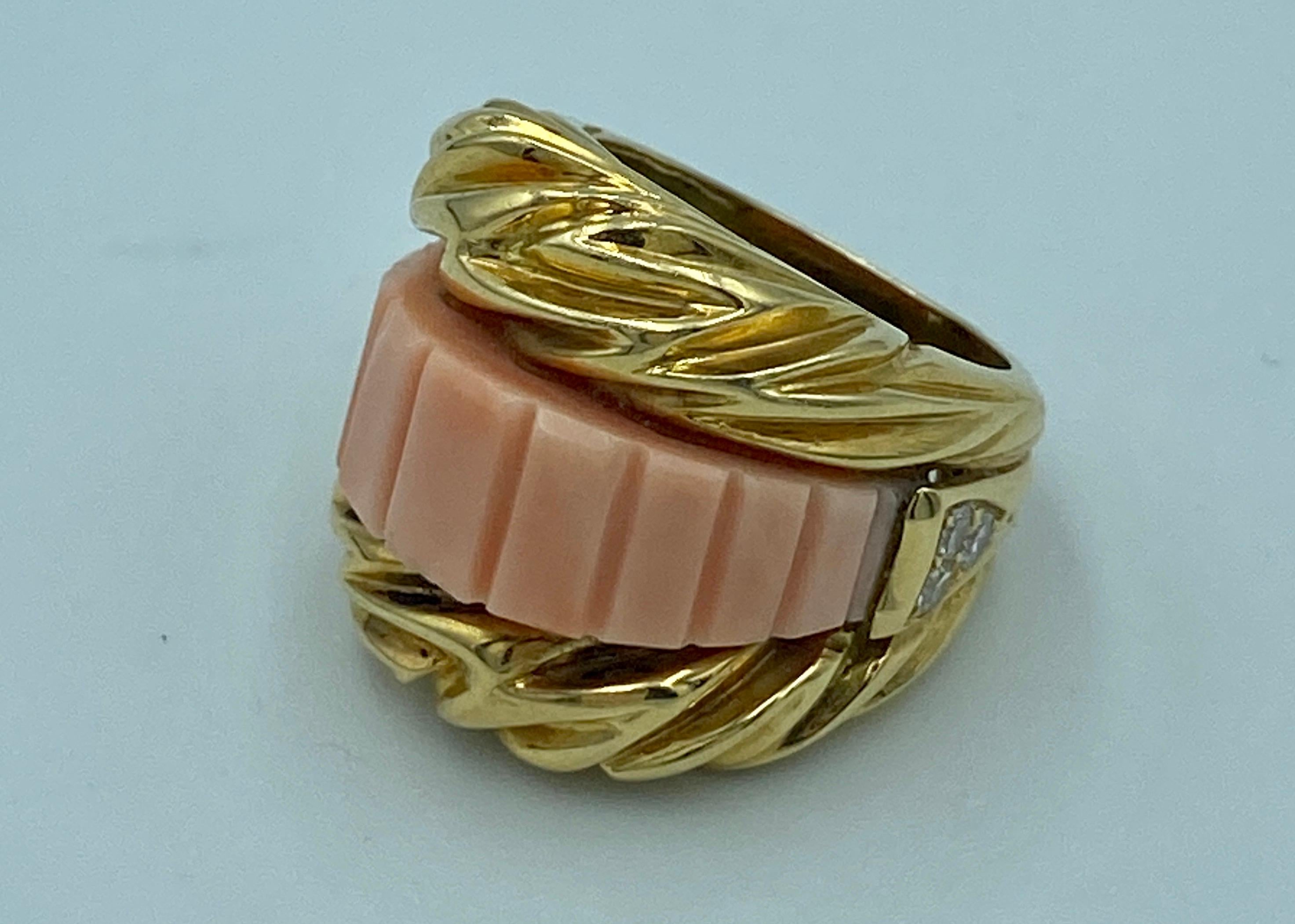 Fred Paris coral and diamond cocktail ring For Sale 2
