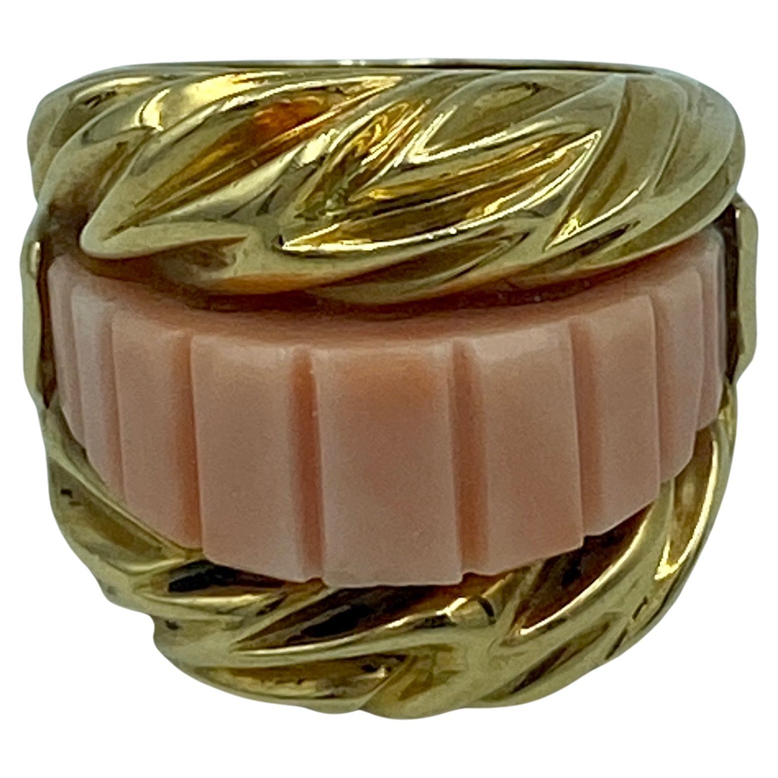 Fred Paris coral and diamond cocktail ring For Sale