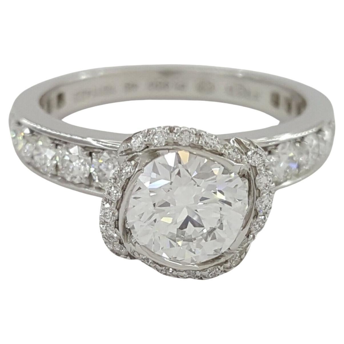Round Cut  Fred Paris diamond Halo Engagement Ring For Sale
