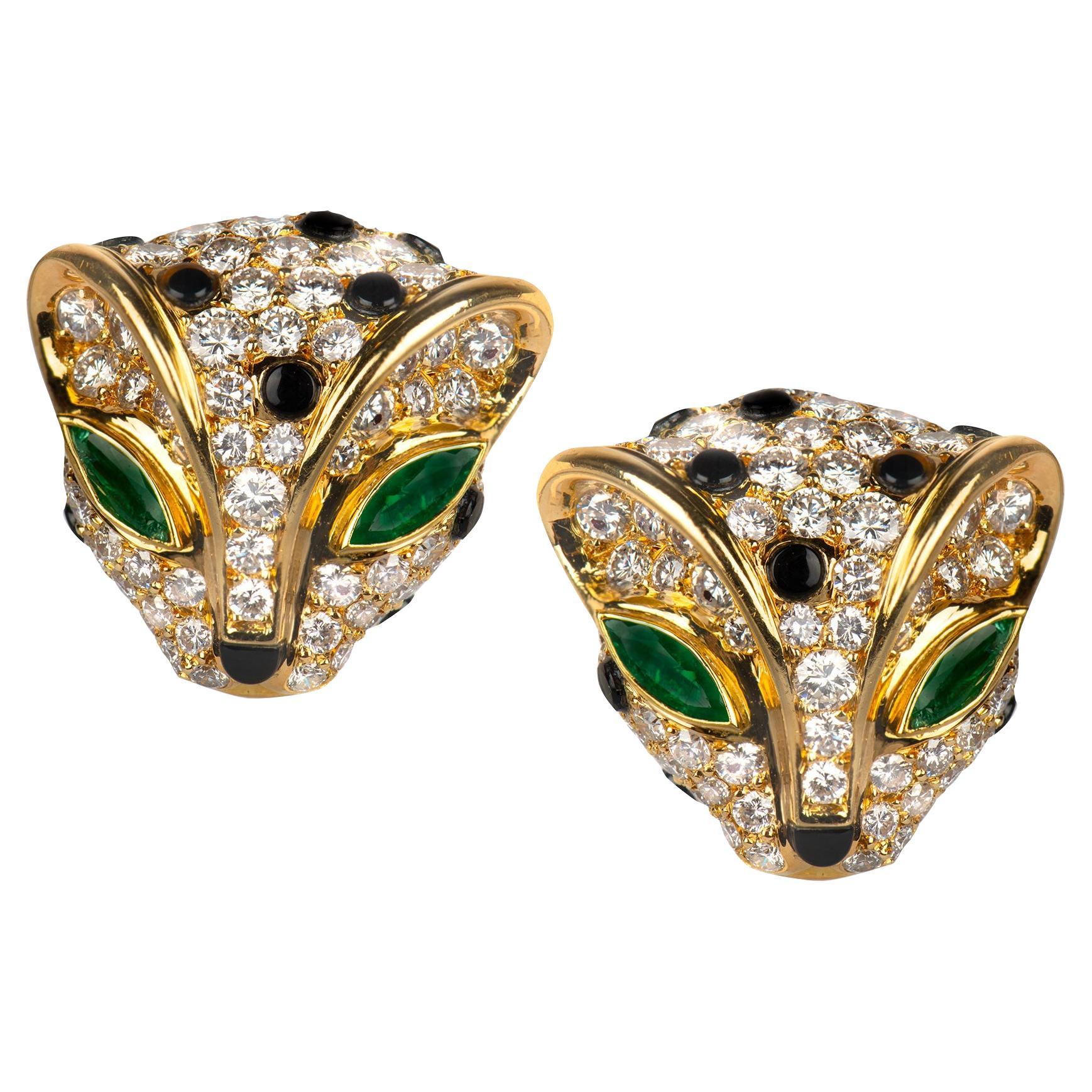 Fred Paris Diamond Leopard Earrings For Sale