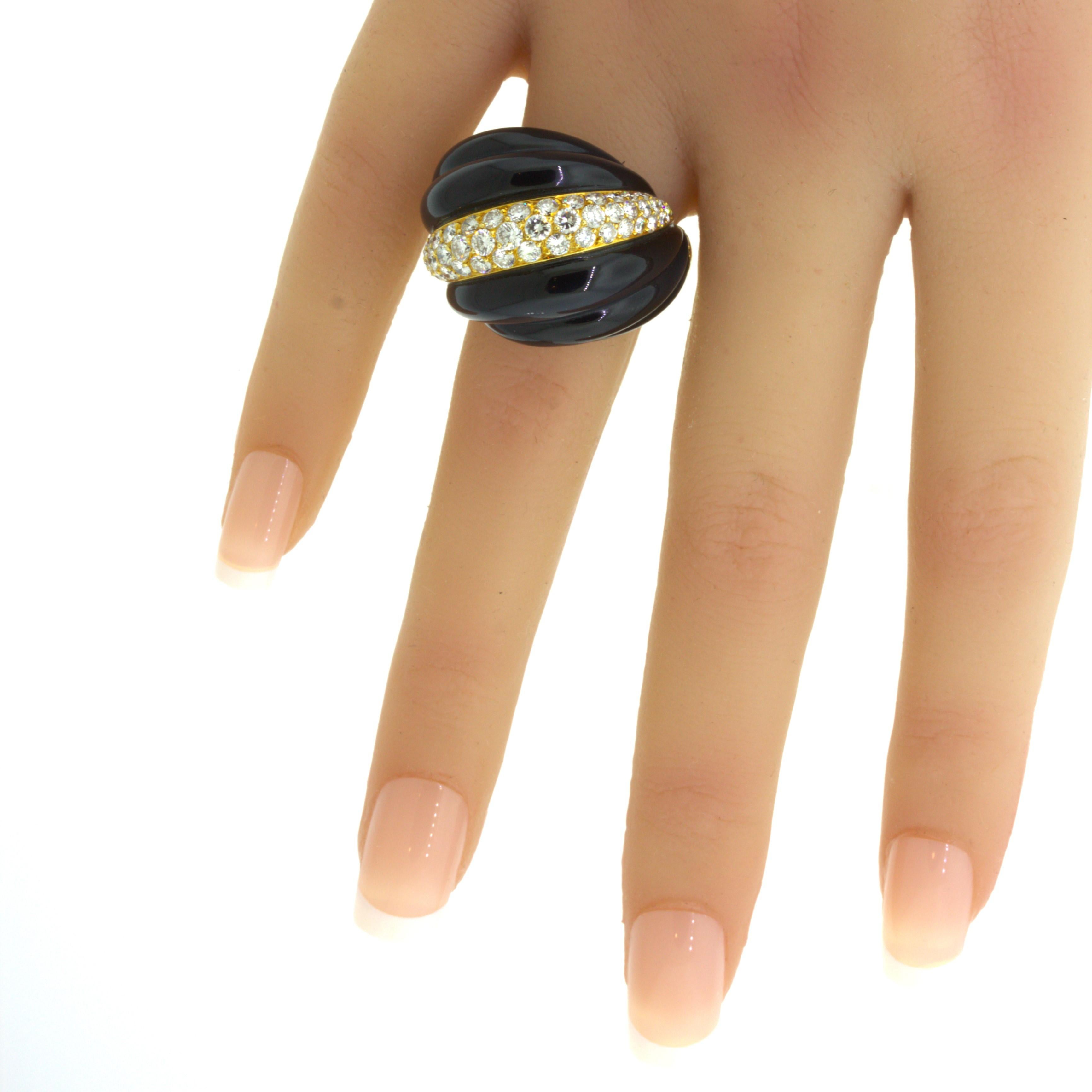 Fred Paris Diamond Onyx 18K Yellow Gold Cocktail Ring, French For Sale 6