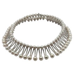Fred Paris Diamond & Pearl Necklace, Circa 2000