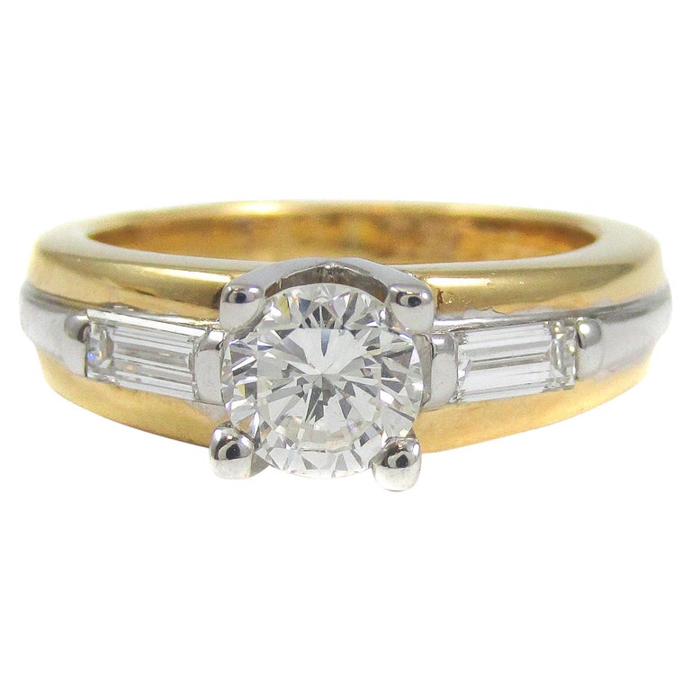 Fred Paris Diamond Platinum and 18 Karat Gold Solitaire Engagement Ring ...