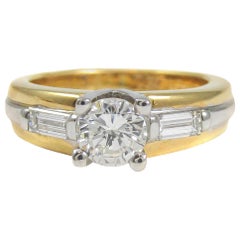 Fred Paris Diamond Platinum and 18 Karat Gold Solitaire Engagement Ring