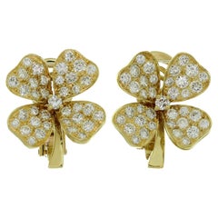Fred Paris Diamond Yellow Gold 4 Leaf Clover Earrings