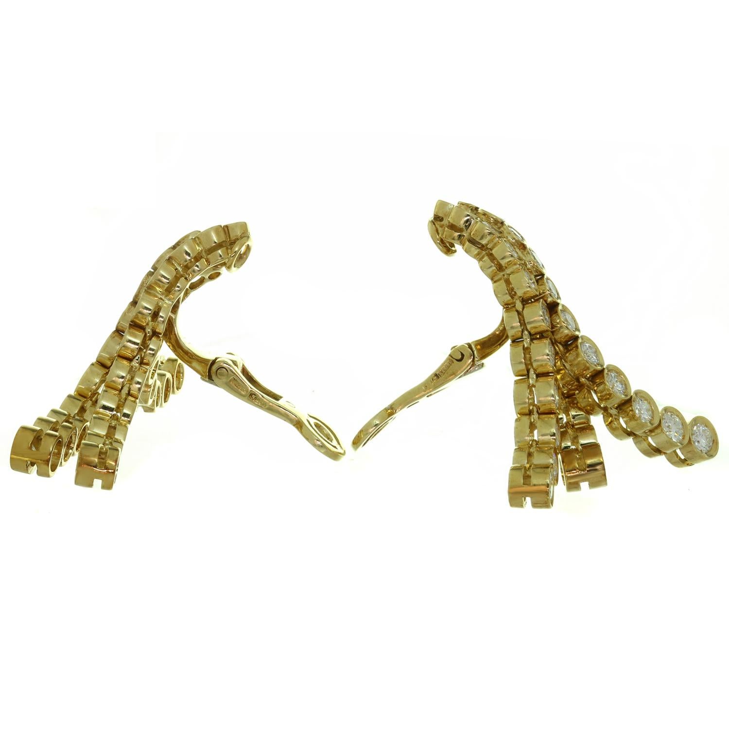 Brilliant Cut FRED PARIS Diamond Yellow Gold Cascade Chandelier Earrings